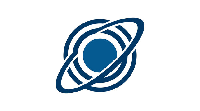 Planet symbolizes a celestial body with orbiting rings depicted in a solid blue minimalist icon style.