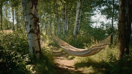 Hammock hanging in a forest sunny day © Mas