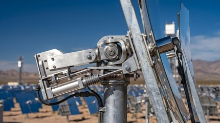 Fototapeta premium Solar Thermal Mirror Positioning Mechanism with Dual-Axis Tracking Actuator and Mounting Structure