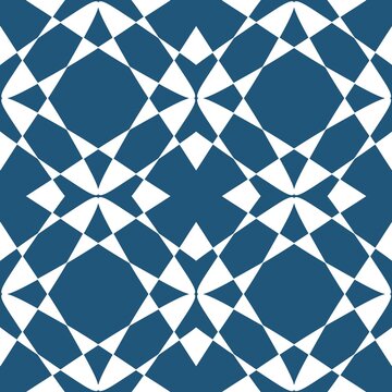 Blue Ornamental Geometric Seamless Pattern with Symmetrical Motifs