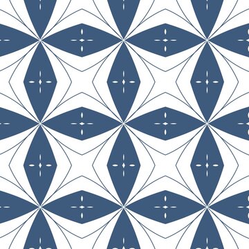 Blue Geometric Floral Seamless Tile Pattern