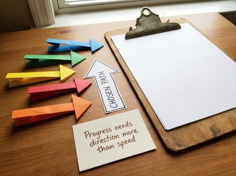 Chosen Path Sign on Clipboard for Low Attention Span Decisions