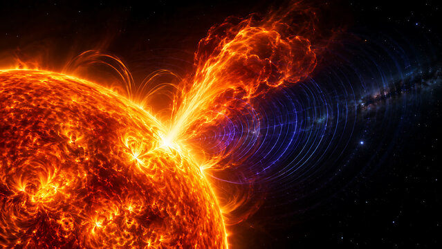 Solar Flare Eruption From Sun With Massive Coronal Plasma Burst | Space Weather Event With Magnetic Energy Streams | Powerful Solar Storm Emitting Charged Particles Into Space