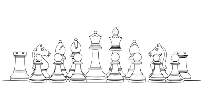 Chess Pieces Line Drawing - Strategy, Game, Competition, Intellectual Challenge