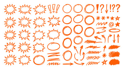 Fototapeta premium Orange Hand Drawn Highlight Sticker Vector Illustration Showing Doodle Marker Label And Creative Annotation Design Element