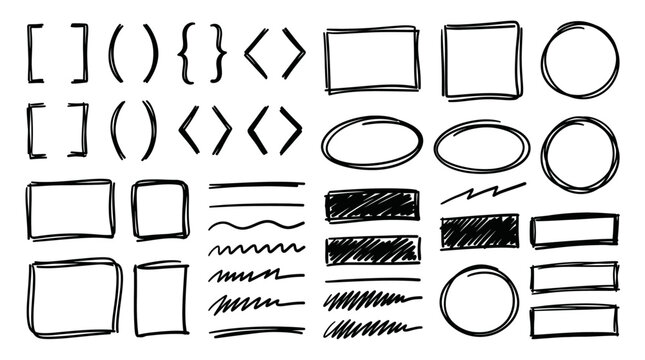 Black Hand Drawn Bracket And Doodle Annotation Vector Illustration Showing Sketch Frame Highlight And Creative Design Element