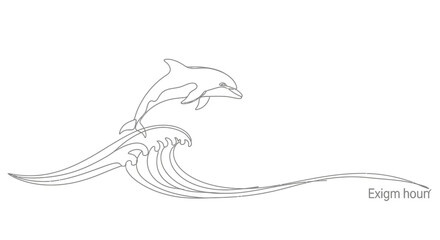 Obraz premium Dolphin Jumping Over Ocean Wave Line Art Illustration