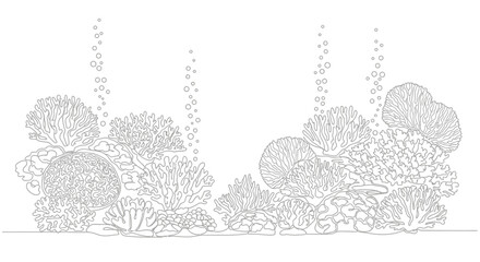 Coral Reef Outline Drawing - Underwater Marine Life Silhouette © Cici