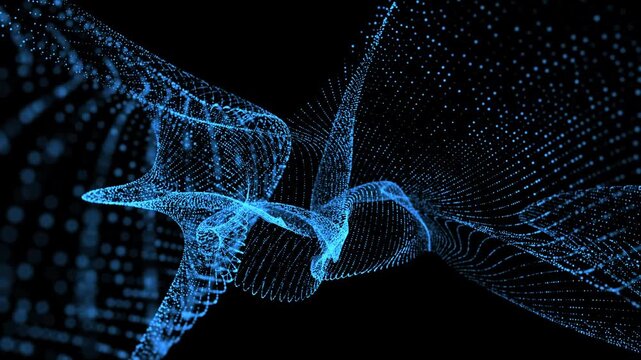 abstract motion wave blue dots with glowing defocused particles background 4k video 
