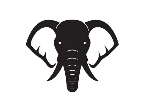 Stylized Black Elephant Head Icon Centered on White Background