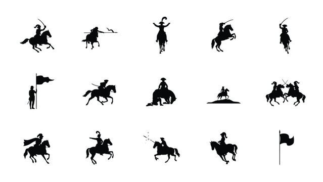 Cavalry soldier on horseback sword spear riding flag helmet horse battle combat fighting.