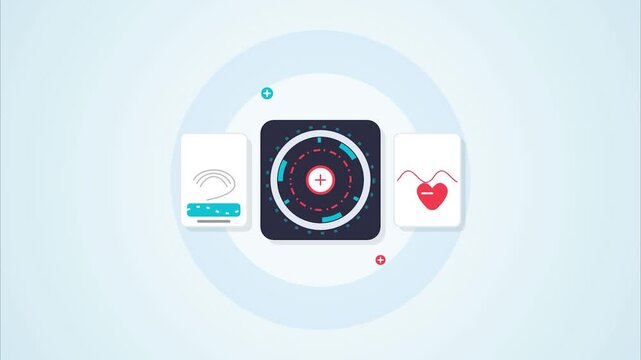 Medical Health Monitor Interface with Heart Rate and Voice Data Flat Minimalist Motion Graphics Futuristic Healthcare Dashboard for App Development and UI Design