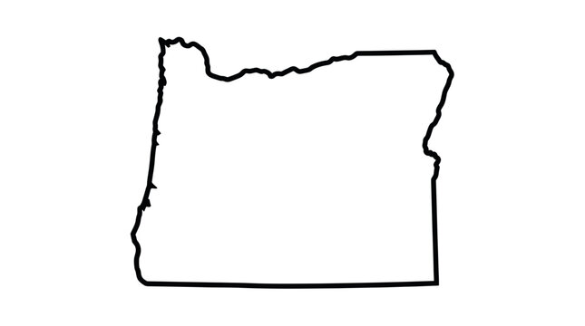 Outline map of Oregon state, USA, black border on white background, vector graphic