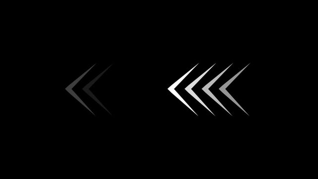 Minimalist Chevron Arrow Progress Animation with Left Direction Motion Graphics on Black Background