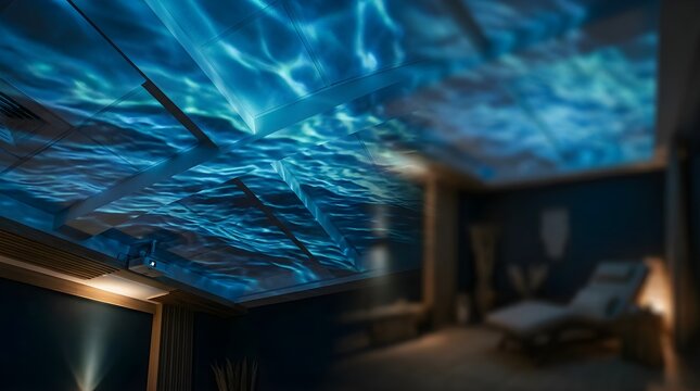 Water ripple light projection on ceiling for calming sensory therapy room
