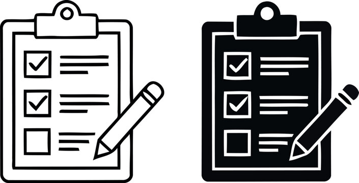 Clipboard with checklist and pencil icons