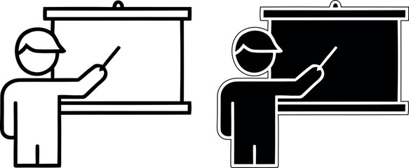 Two people presenting on whiteboard and blackboard © Morjina