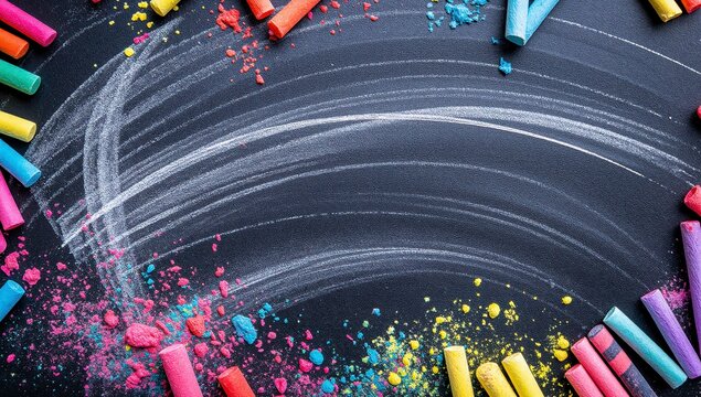 Colorful powder explosion on dark asphalt during celebration event with vibrant rainbow hues