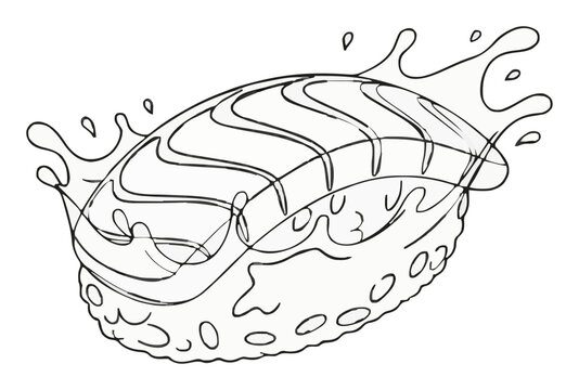 Salmon Nigiri Sushi Line Art Vector Graphic. Generative AI