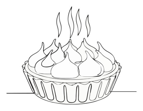 Minimalist Lemon Meringue Tart Line Art Illustration. Generative AI