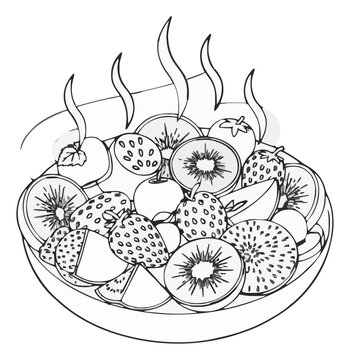 Fresh fruit salad bowl isometric line art. Generative AI