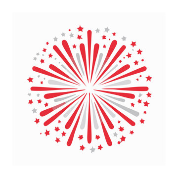 Red firework with star bursts on transparent background
