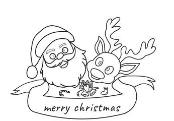 Merry Christmas greetings, Santa, reindeer and bells. © Yusuftri