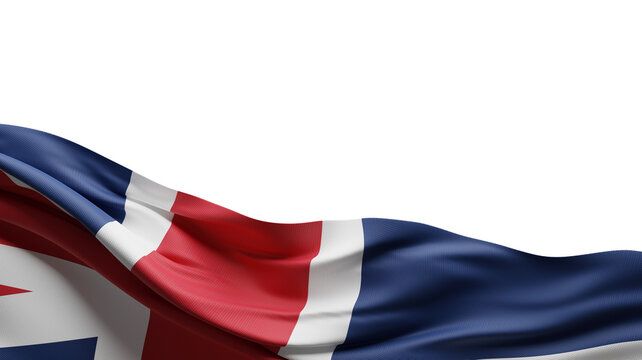United kingdom flag flowing with fabric texture isolated on transparent background with copy space 3D render
