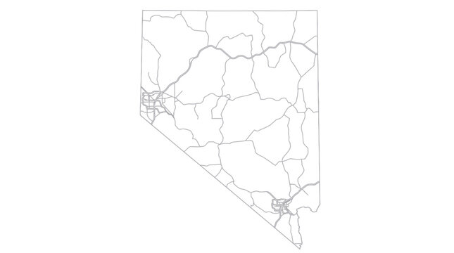 Nevada State Map with Roads and Cities - White Background