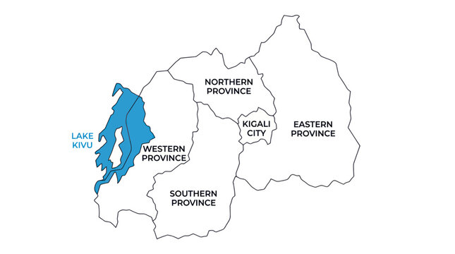 Map of Rwanda showing Lake Kivu and administrative provinces
