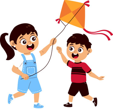 Kids Flying a Kite During School Holiday