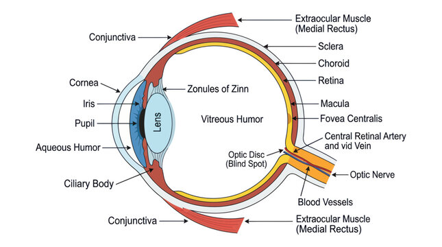 Human Eye Anatomy Diagram: Cross-Section of Ocular Structures and Optical Pathway