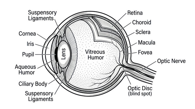 Human Eye Anatomy Diagram: Detailed Cross-Section with Labels