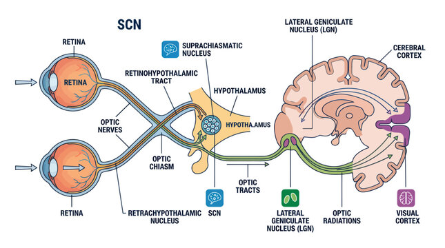 Human Eye and Brain Anatomy: Visual Pathway Diagram