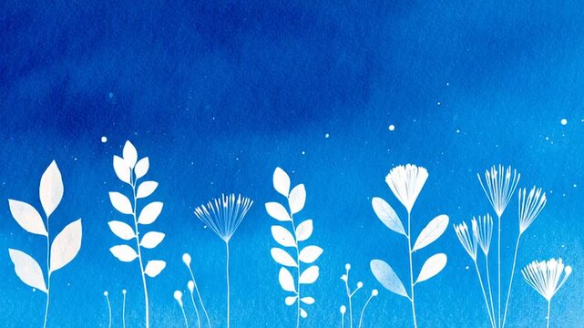 Cyanotype Pressed Botanical Herbarium White Blue Abstract Background Loop