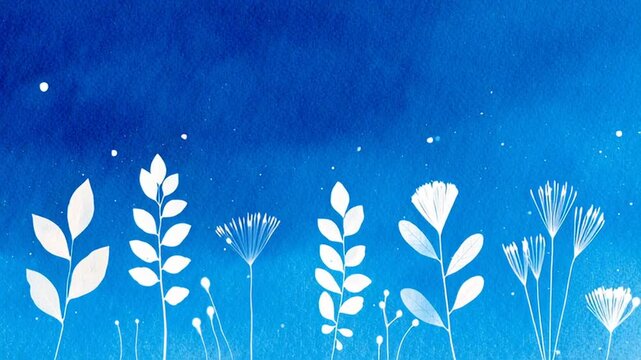 Cyanotype Botanical Herbarium Blue Pressed Flowers Ethereal Abstract Background Loop