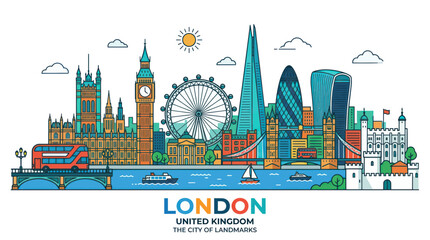 Obraz premium Colorful London Skyline Illustration with Famous Landmarks