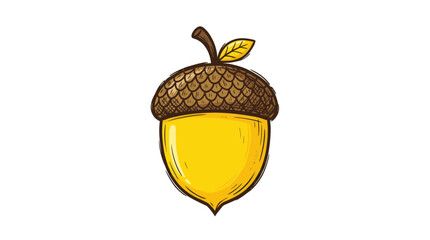 Shiny golden acorn with textured cap and green leaf, isolated on white background © selang