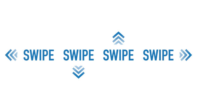 Blue swipe text and directional arrow icons created as a minimalist digital vector graphic illustration