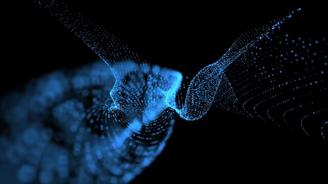 abstract motion wave blue dots with glowing defocused particles background 4k video 