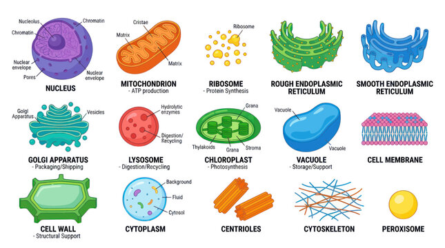 Human and Plant Cell Organelles Diagram: Biology Education and Science
