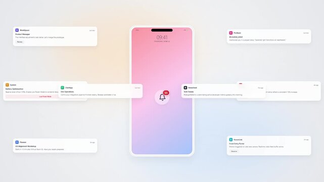 Smartphone interface with various app notifications on screen
