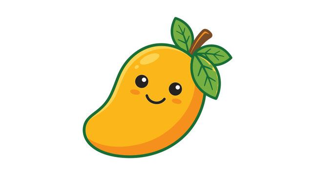 Cute cartoon mango character with a happy face.
