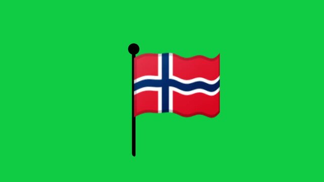 National Flag of Norway waving on a flagpole green screen background