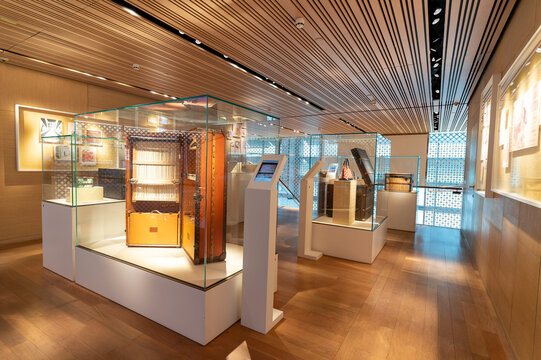 Louis Vuitton trunks displayed at the boutique in Changi Airport