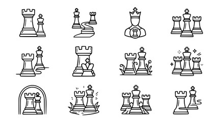 Chess Piece Icons: Strategy, Tactics, and Competition - Hand Drawn Style © Roti