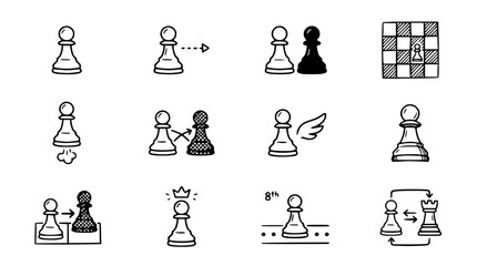 Obraz premium Doodle Chess Pawns: Strategy, Movement, and Concepts