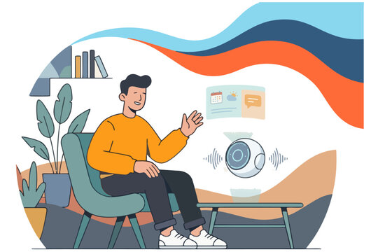 Flat Vector Character Working Indoors with Fan