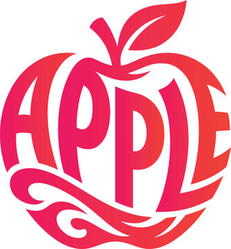 Vibrant pink and red gradient apple logo with stylized text isolated on a transparent background