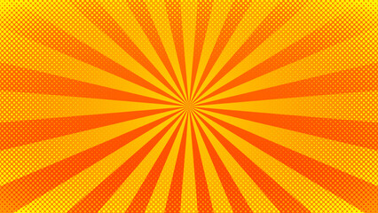 Fototapeta premium Abstract orange and yellow gradient comic background with dotted or noise texture. Pop art halftone style for banner, poster cover, magazine